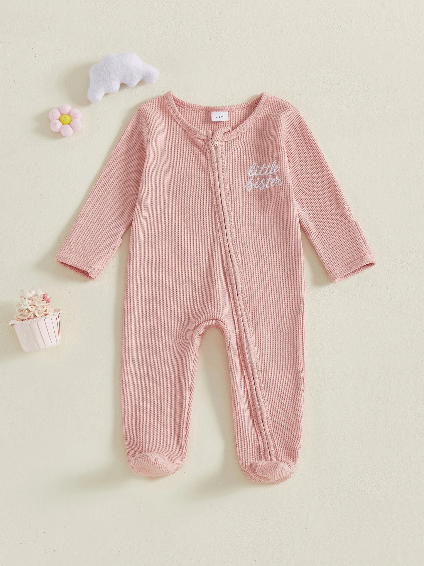 Baby Footed Romper - Long Sleeve Letter Embroidery Jumpsuit (0-12M)