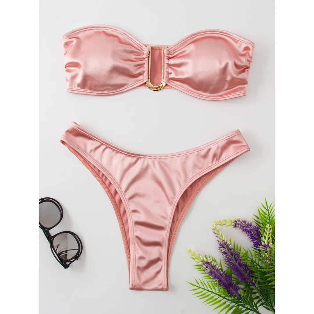 Women's Bandeau Bikini Women Swimwear Female Swimsuit Two-pieces Bikini set Padded Bather Bathing Suit Swim V4647