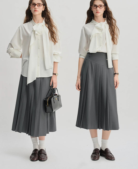 Ribbon Tie Blouse with Irregular Hem