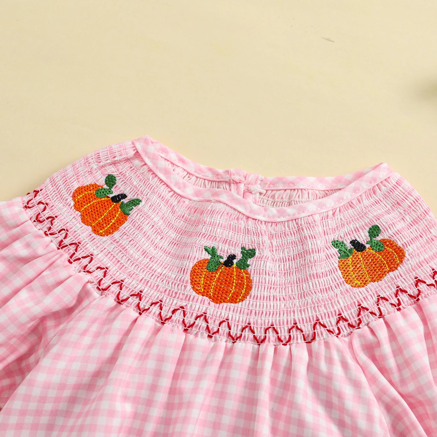 0-3Y Baby Girls Boys Romper Pumpkin Embroidered Plaid Print Short Sleeve Ruffled Jumpsuits