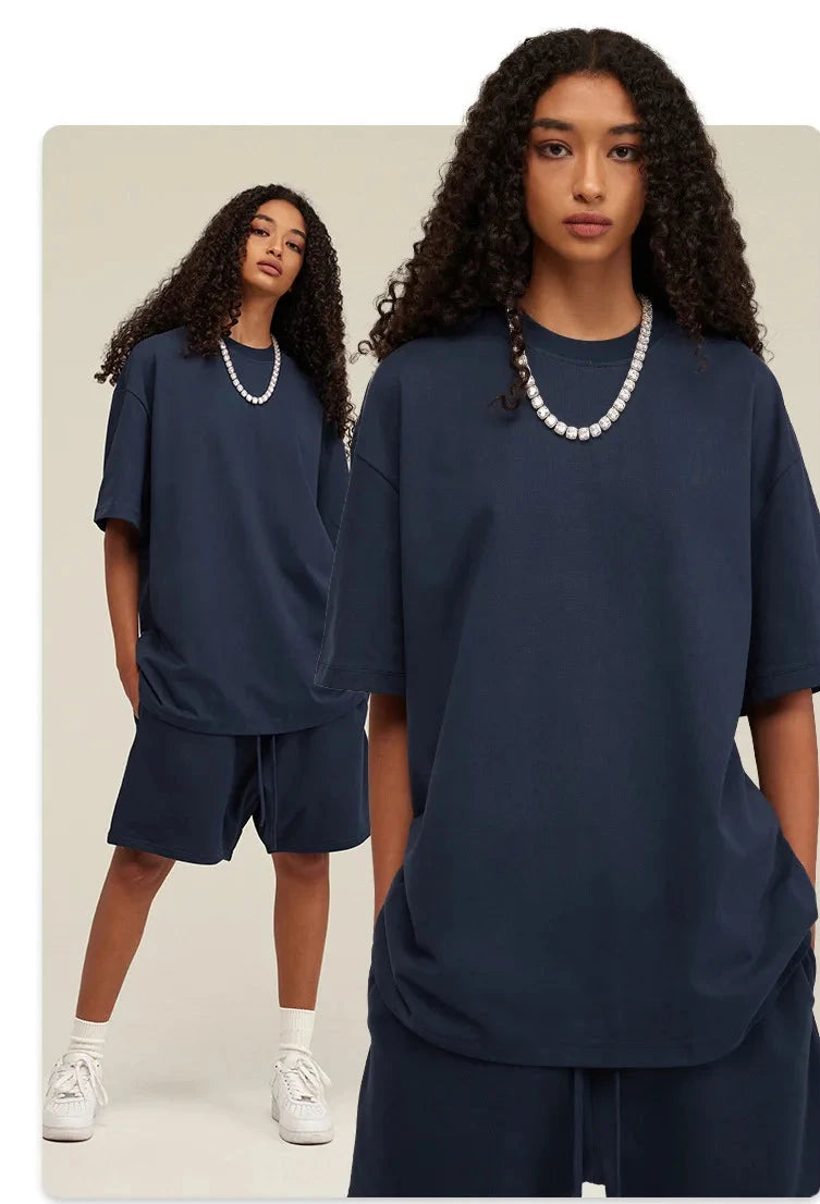 Women's 100% Cotton Loose Round Neck Short Sleeved T-Shirt and Shorts  Set