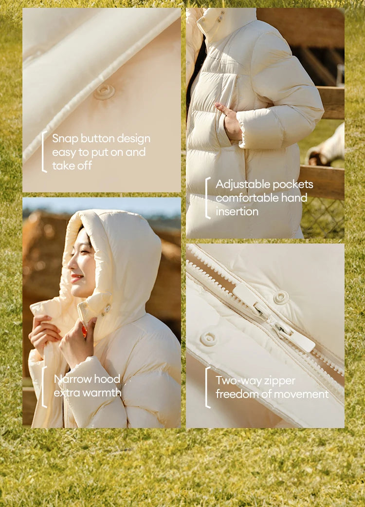 Women's Long Down Jacket - Three-Proof Hooded Winter Coat Loose Fit