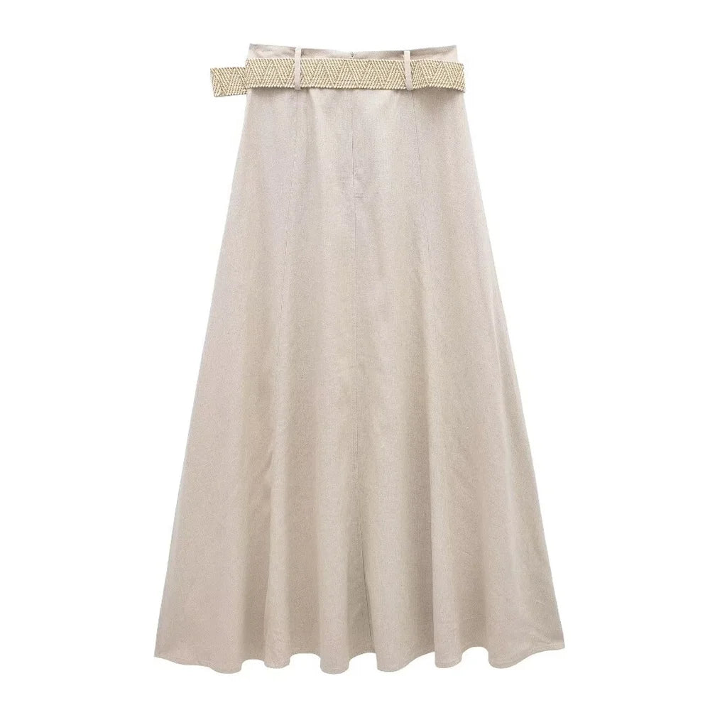 Summer Women's Casual Versatile Temperament Long Skirt With Belt