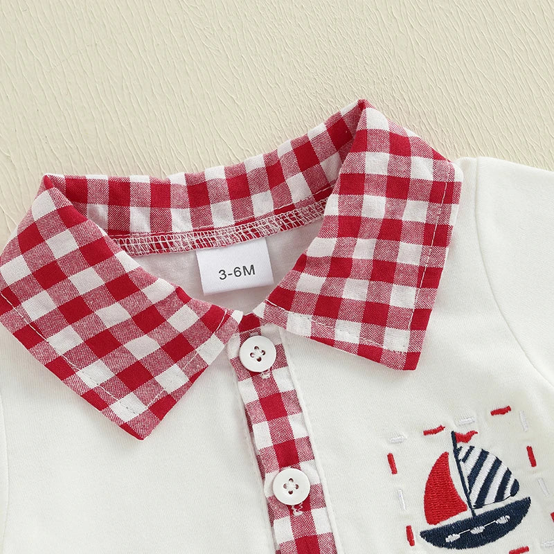 Baby Boys' Independence Day Outfit Set - Plaid Short Sleeve Shirt & Sailboat Shorts