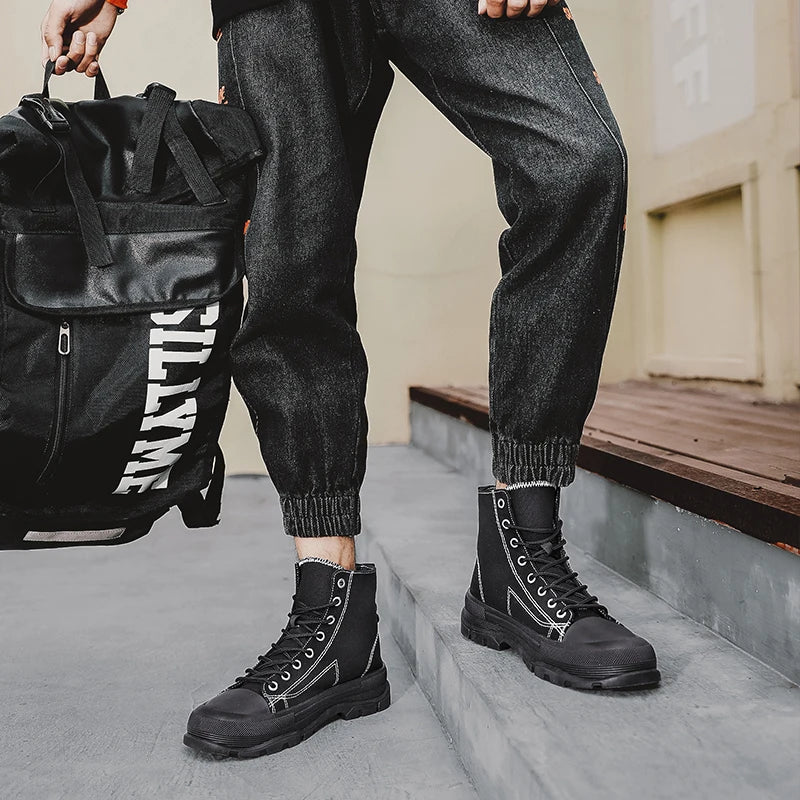 Men's Casual High Top Sneakers Platform  Lace Up Ankle Boots  Comfortable  Canvas Shoes