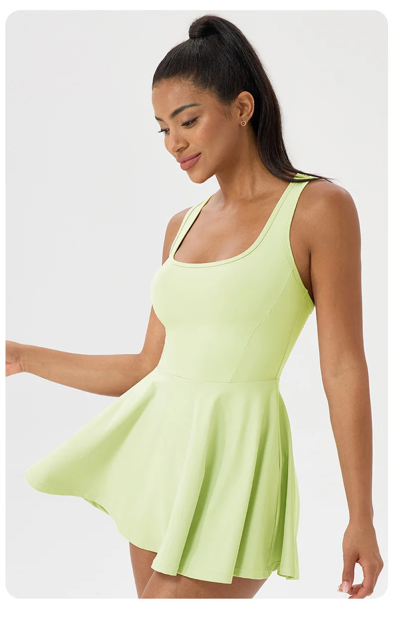Women's Sleeveless Tennis Dress - Two Piece Fitness Yoga Set Quick Dry Athletic