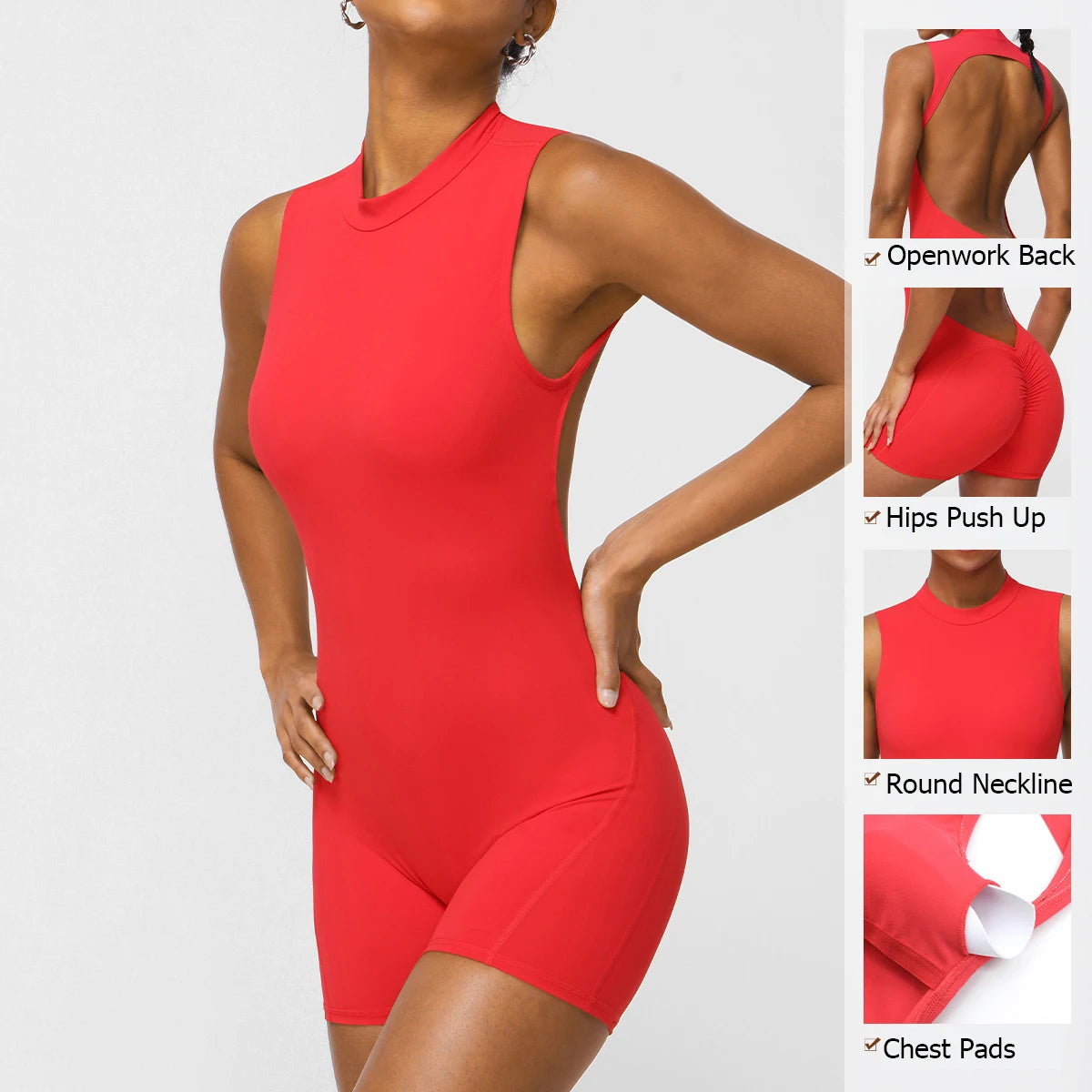 Women's Slim Fit One-Piece Sports Jumpsuit — Sleeveless Open Back Yoga Set
