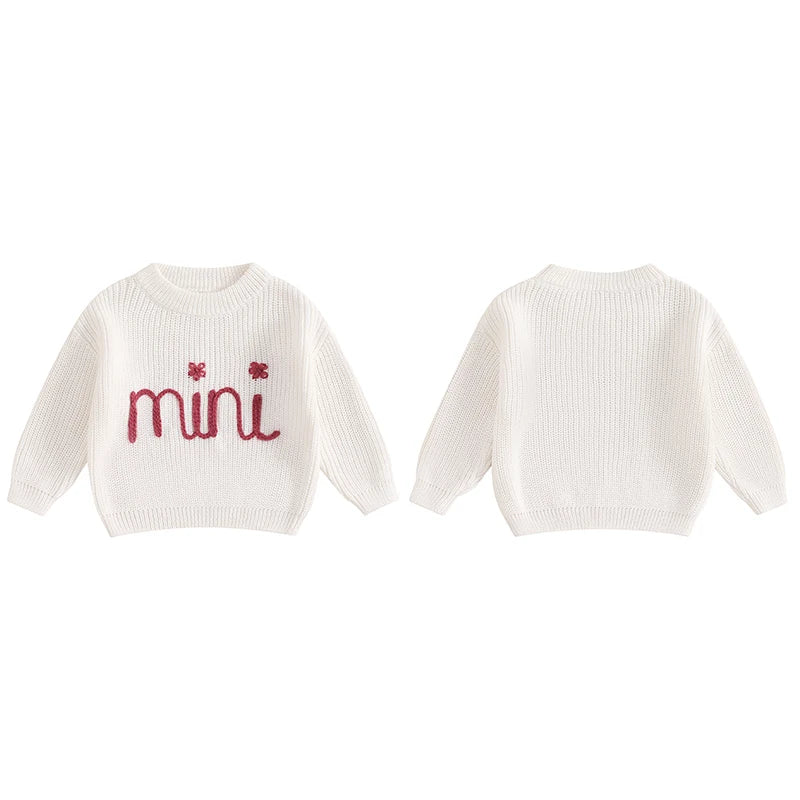 Mommy and Me Matching Baby Girls Sweaters 0-6Y Ribbed Long Sleeve Letter Embroidery Knit Top