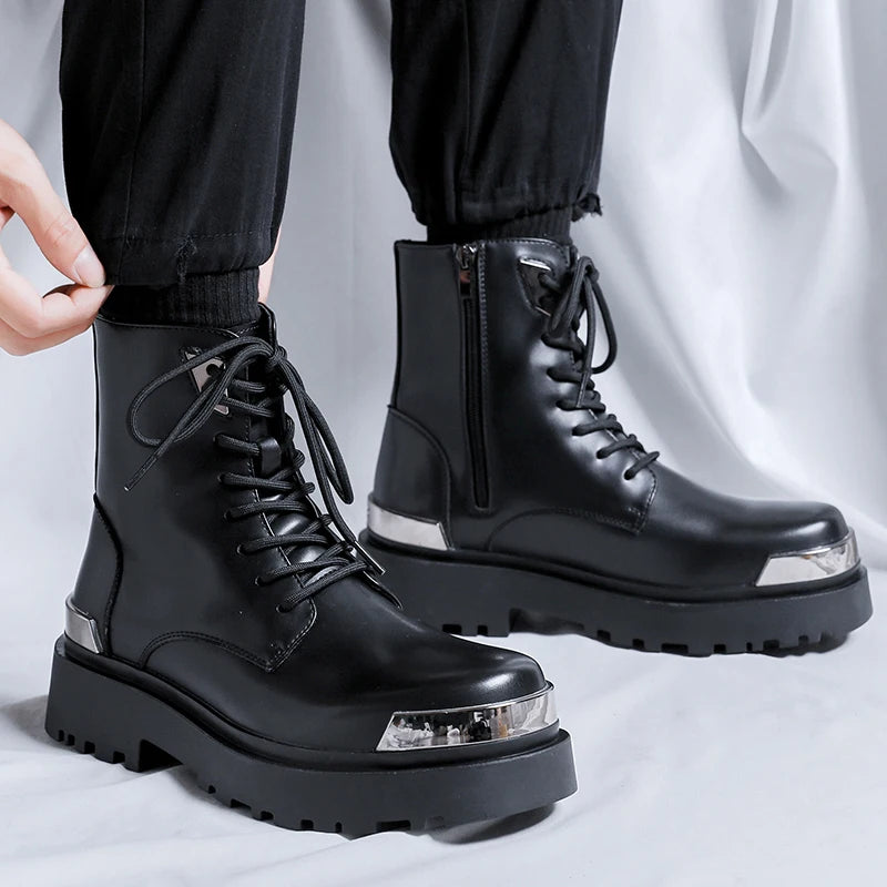Men's Platform Casual Business Genuine Leather Ankle Boots