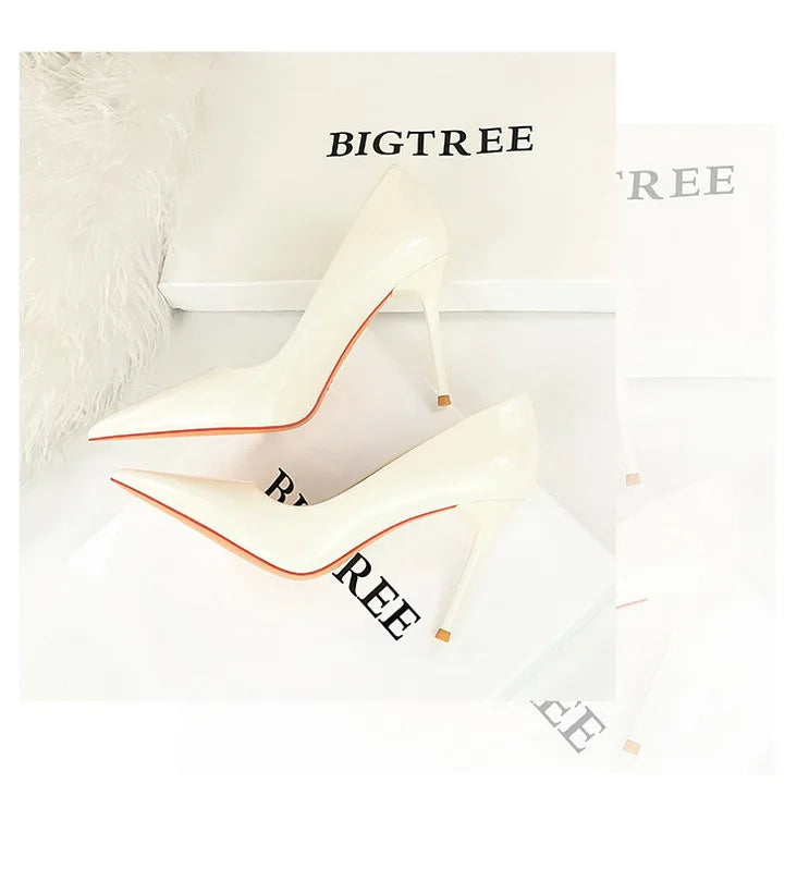 Patent Leather Stiletto Pumps - Pointed Toe High Heels for Special Occasions