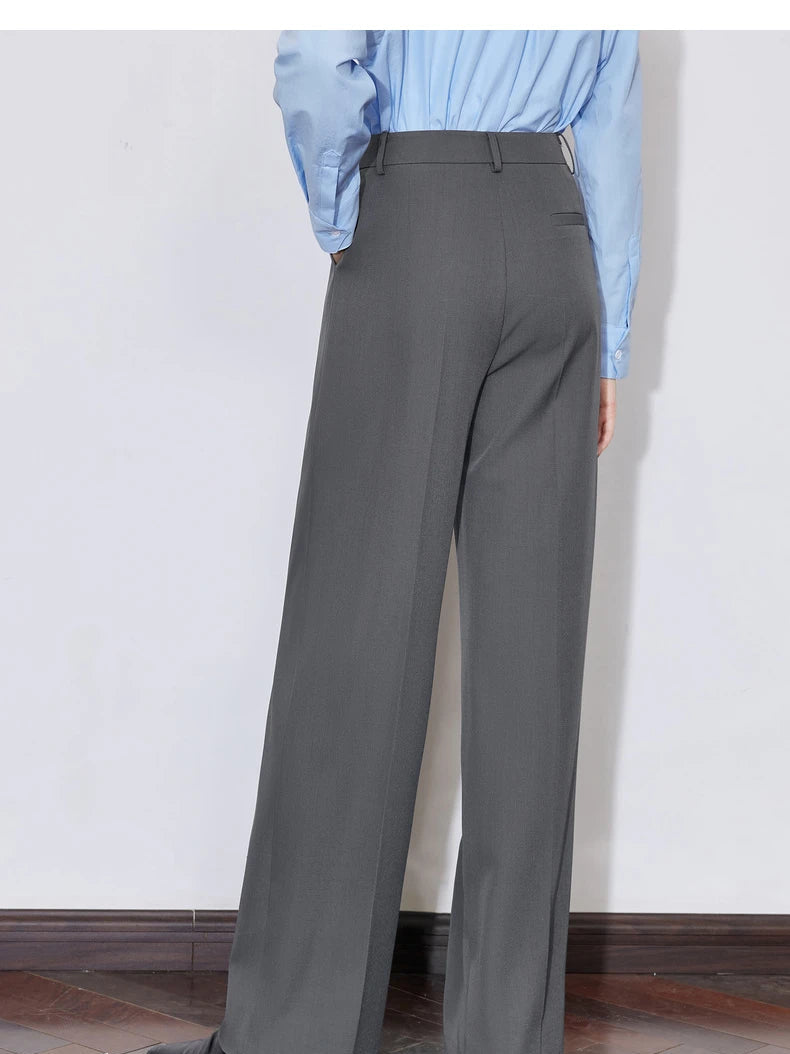 Women's High Waist Straight Leg Suit Trousers with Pockets | Brown