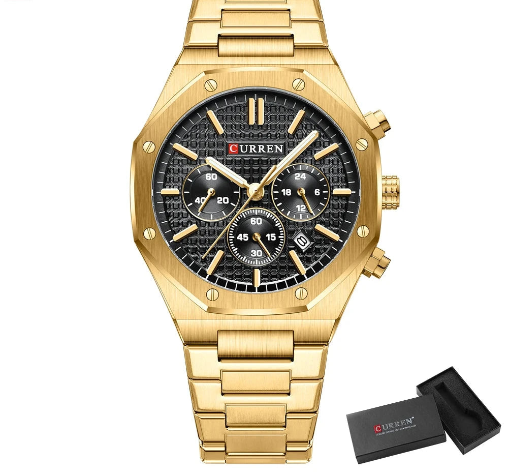 Luxury Gold Multifunction Quartz Watch - Luminous Sport Chronograph