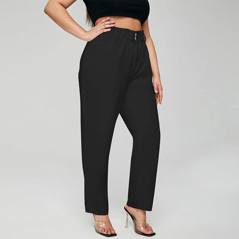 Women's Plus Size Stretchy Cotton High Waist Elastic Loose Trousers