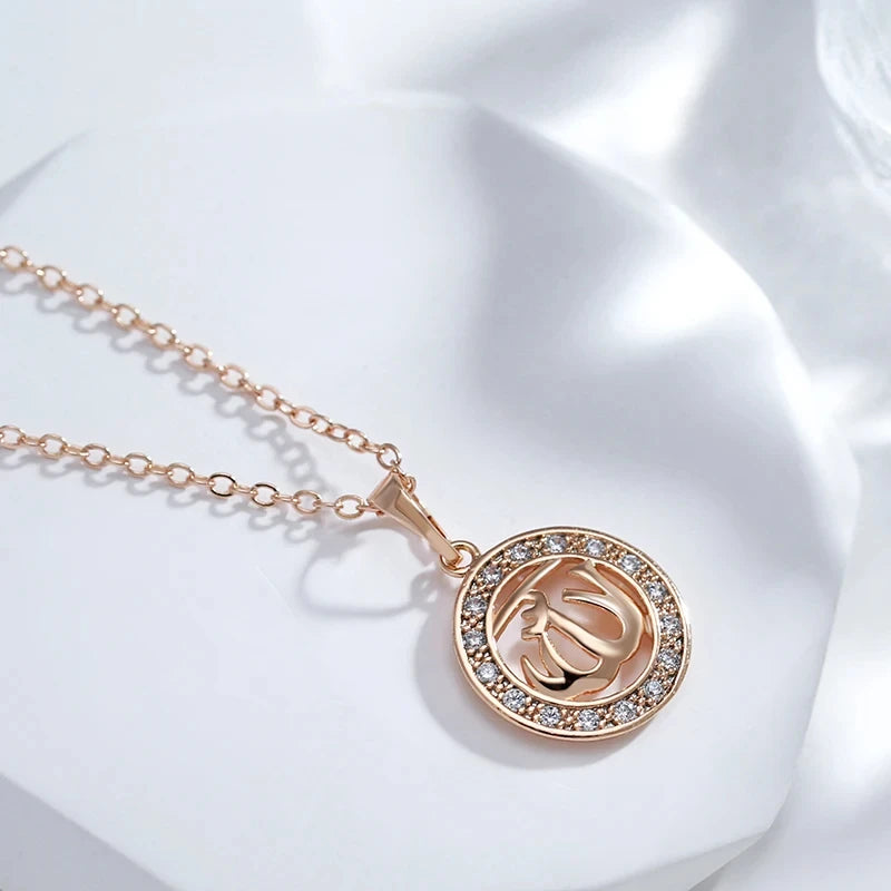 Women 585 Rose Gold Colour Natural Zircon Ethnic Hollow Pendants Necklaces