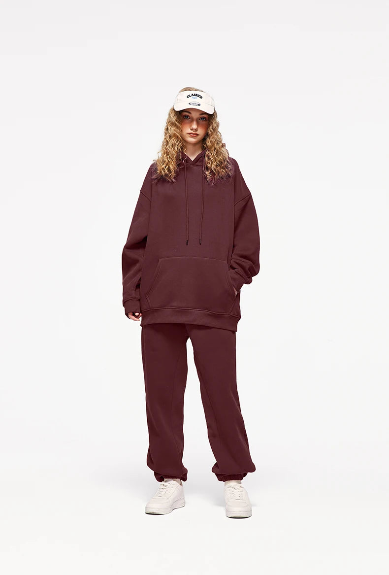 Unisex 350gsm Thick Velvet Tracksuit Matching Fleece Sweatpants Set