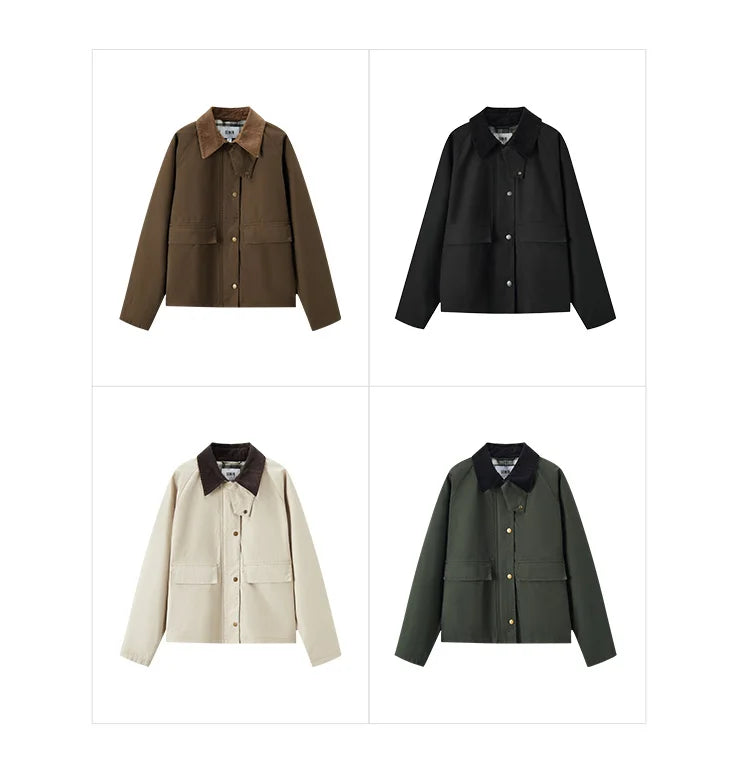 Women's Raglan Sleeve Patchwork Jacket - Loose Fit Retro Chic Autumn Coat