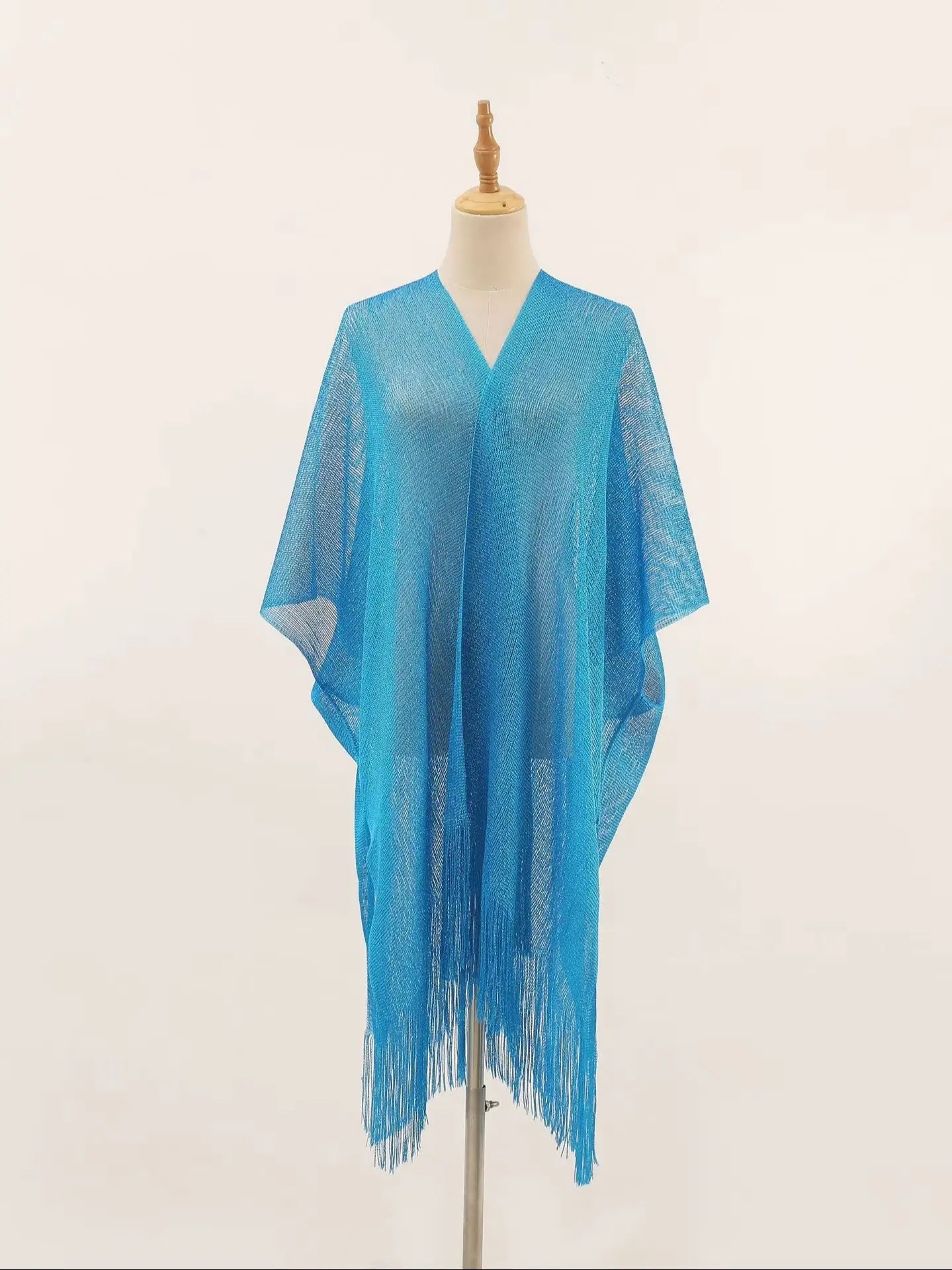 Women Swimsuit Cover Ups Shawl-Collar Caftans Beach Tunic Dress Robe Solid Tassel Pareo Beach Cover-ups