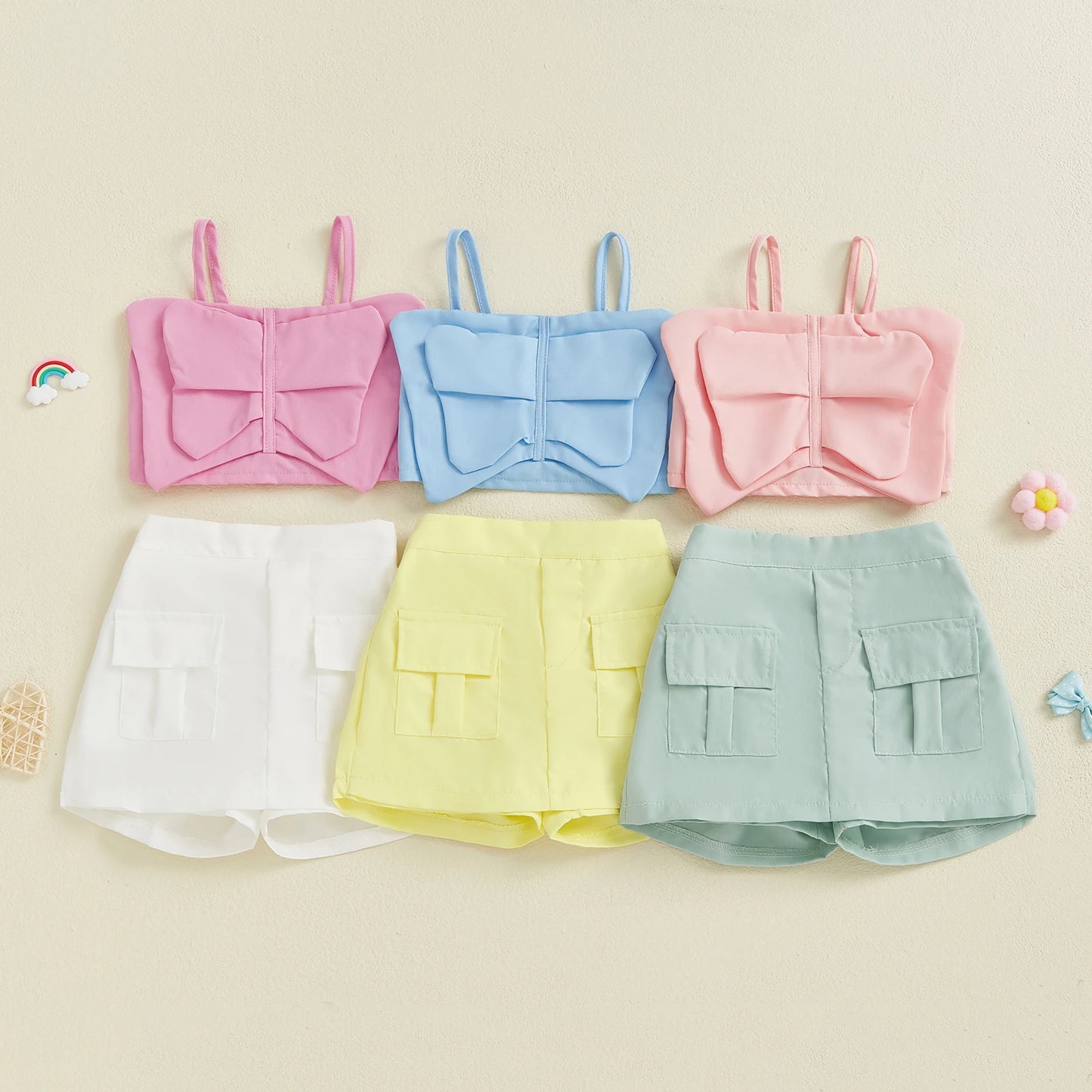 Kids Girls Summer Clothes Set 0-5Y  Butterfly Cami Top with Shorts 2PCS Set