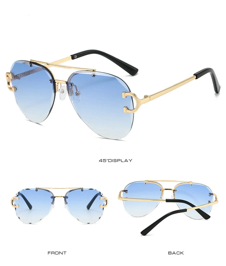 Unisex Vintage Rimless Classic Double Bridge Pilot Gradient Sunglasses