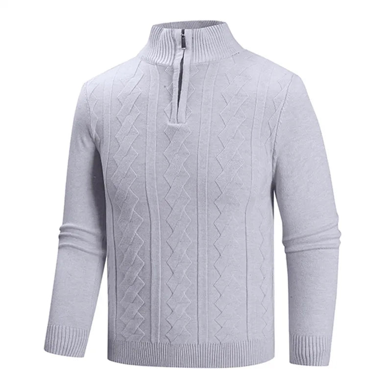 Solid Colour Half-Zip Stand Collar Knitted Sweater