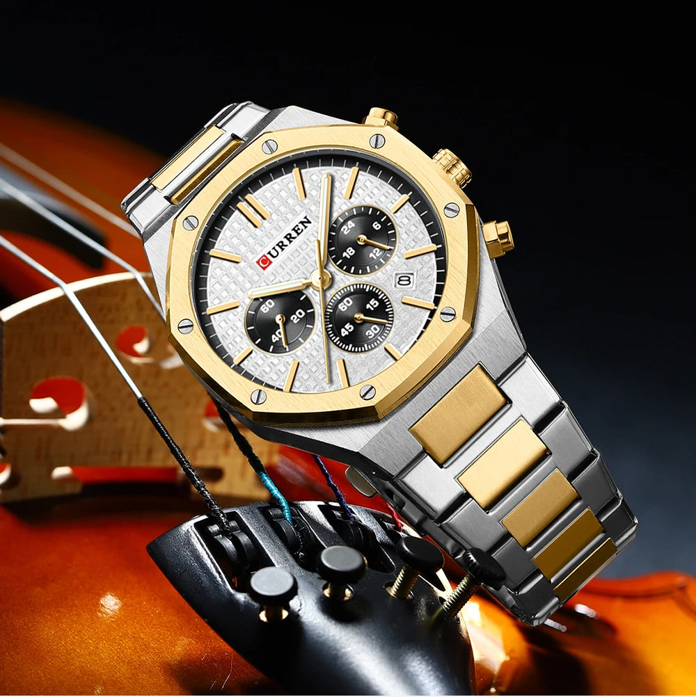Luxury Gold Multifunction Quartz Watch - Luminous Sport Chronograph