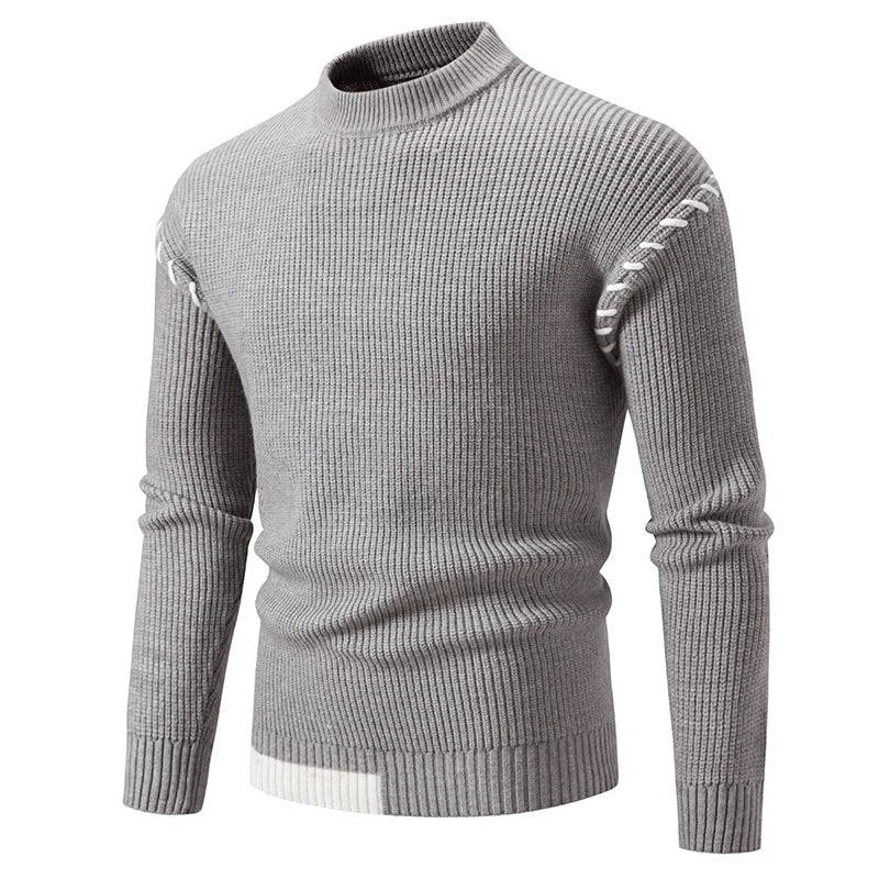 Men's Crew Neck Patchwork Knit Pullover Sweater