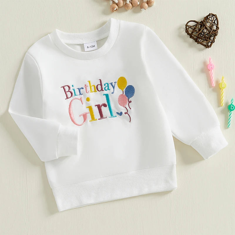 0-4Y  Kids Girls Boys Birthday Sweatshirt T- Shirt Letter Embroidery Long Sleeve Pullover Autumn Top