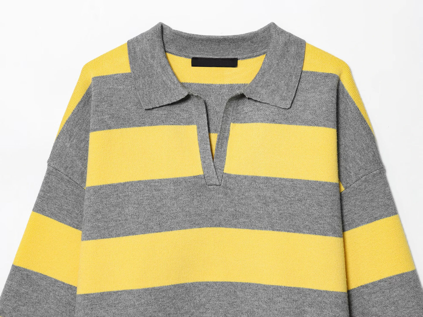 Striped Knit Polo Neck Sweater