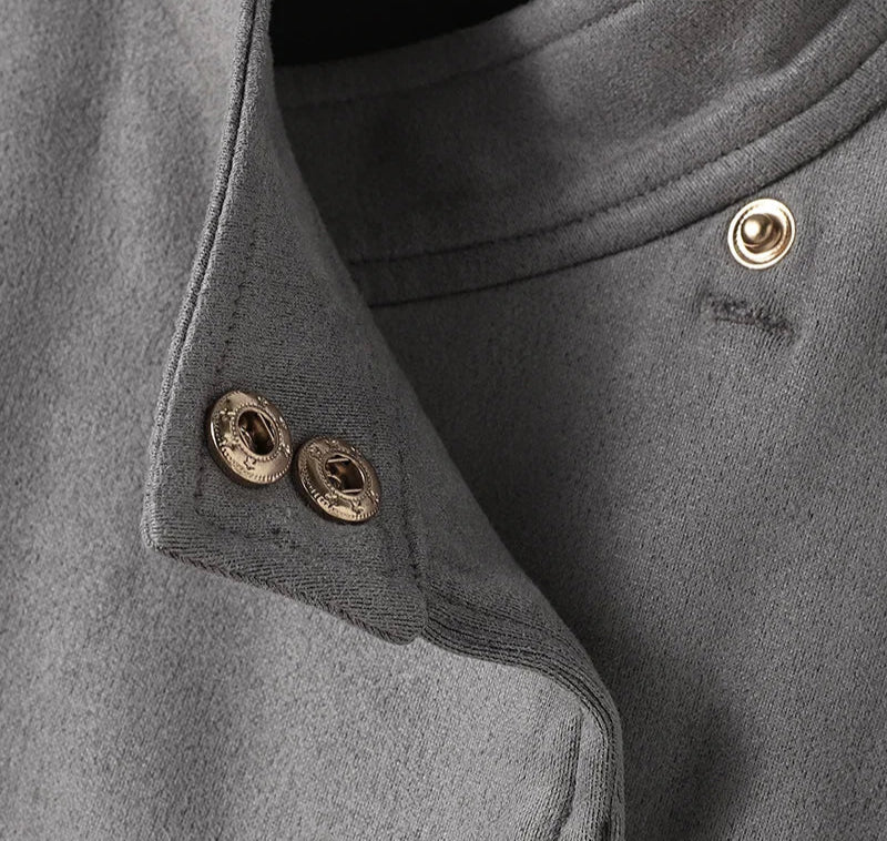Men's Solid Simple Metal Buckle Design Jacket Coat Long Sleeved Jacket