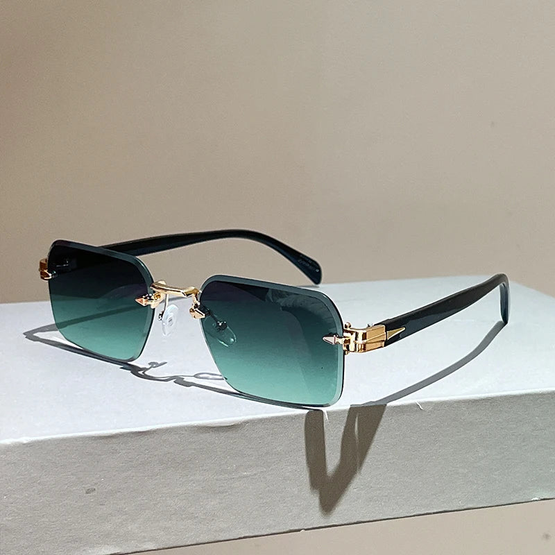 Vintage Rimless Square Sunglasses – Unisex Gradient Shades