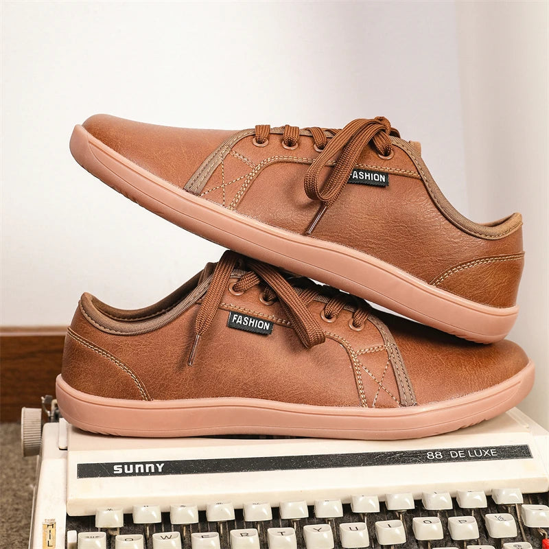 Men's Casual Leather Sneakers - Lace-Up Running Sports Shoes