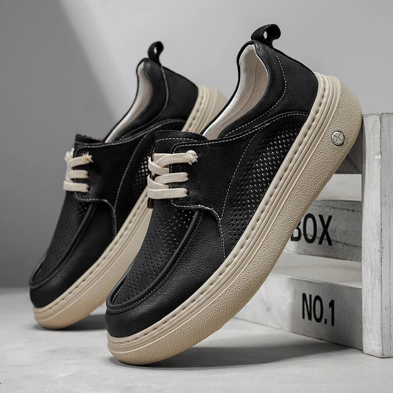 Men's Casual Platform Sneakers - Breathable Lace-Up Tennis Shoes