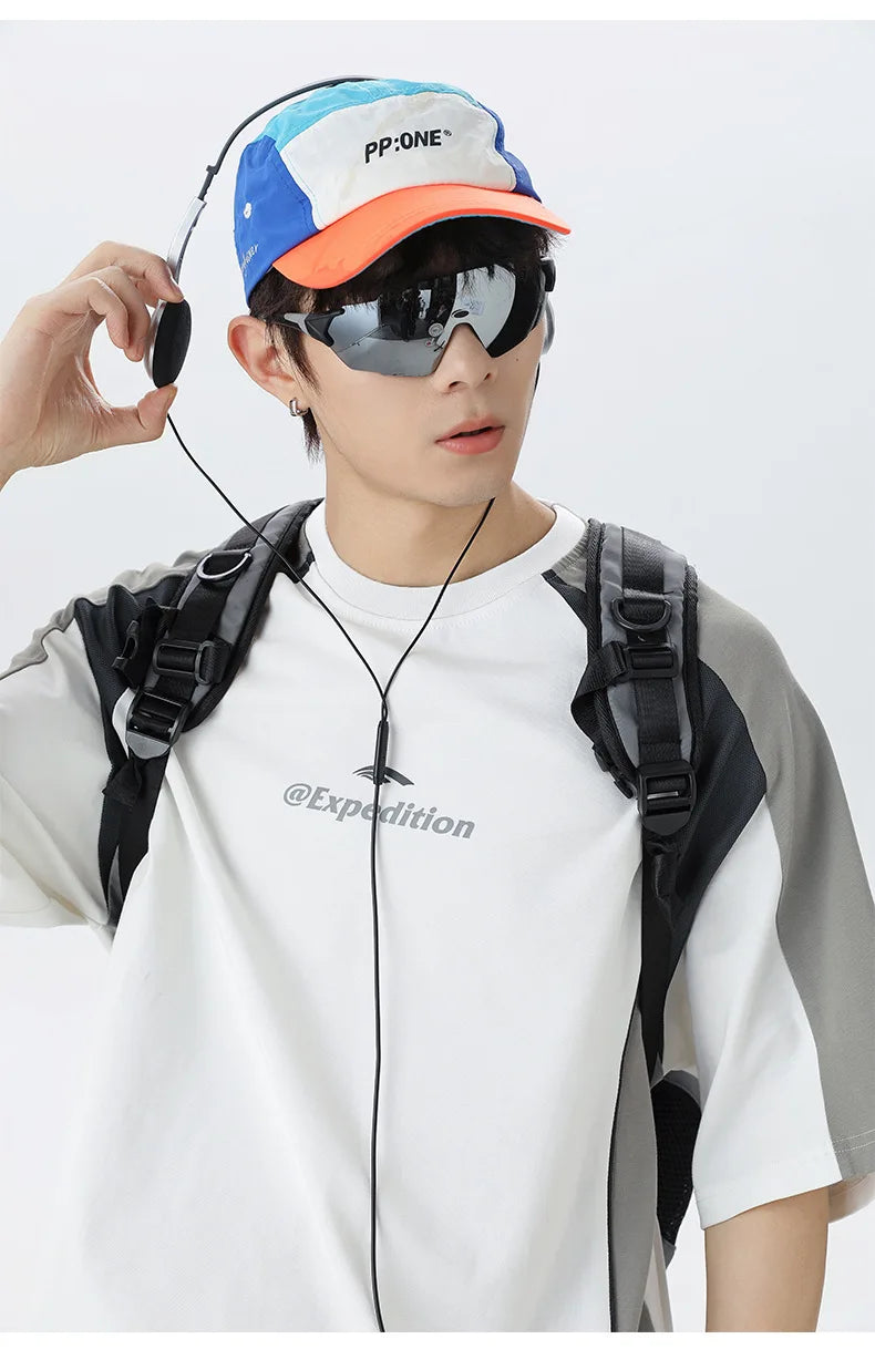 Men's Sports T-Shirt Mesh Breathable Colour Block Letter Print Short Sleeve