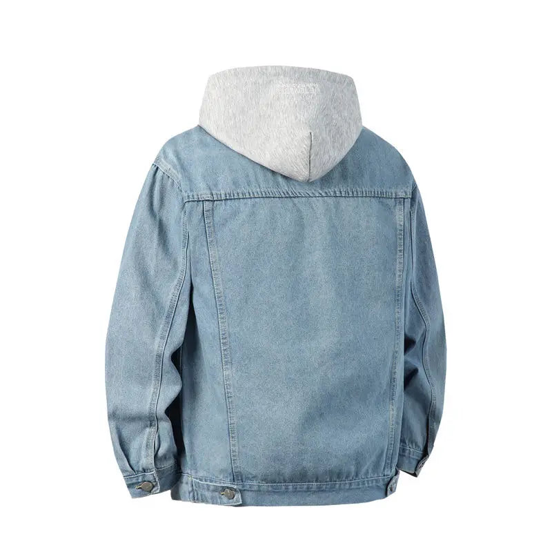 Men's Hooded Denim Jacket - Casual Streetwear Outerwear with Detachable Hood