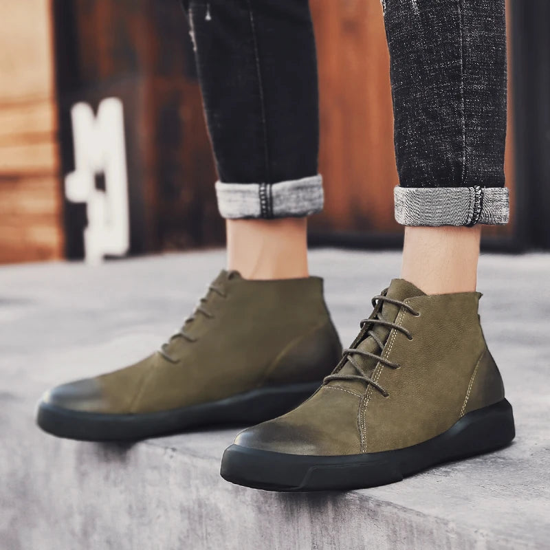 Men's Leather Ankle Boots - Lace-Up Work & Business Boots
