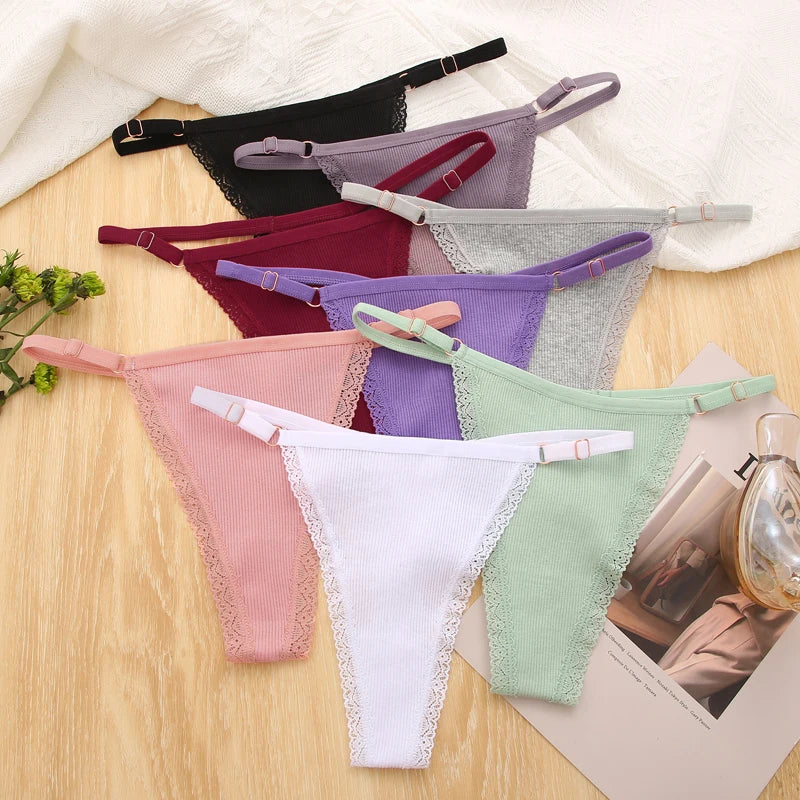 Women's Cotton Thongs 4-Piece Set - Adjustable Waistband Low-Rise Underwear