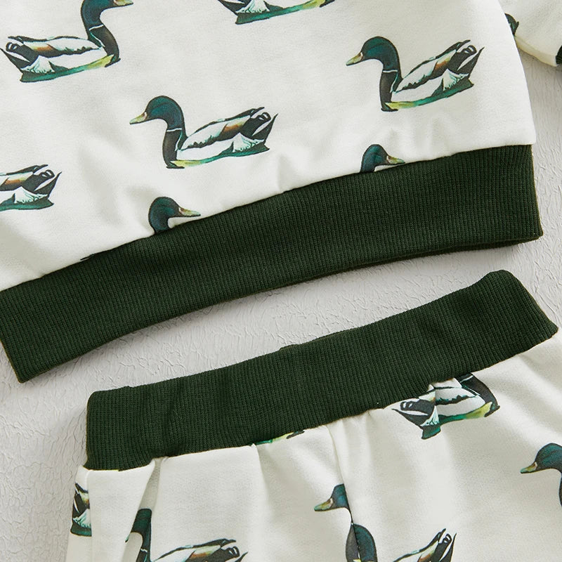 0-3Y Autumn Casual Baby Boys Clothes Sets Animal Duck Print Long Sleeve Sweatshirt Long Pants Outfit