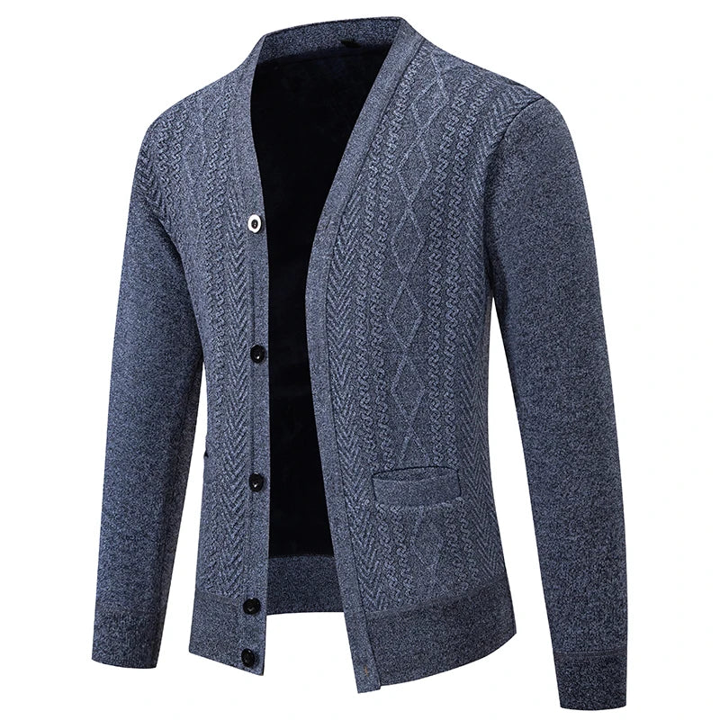 V-Neck Knit Cardigan - Casual Solid Colour Sweater Coat