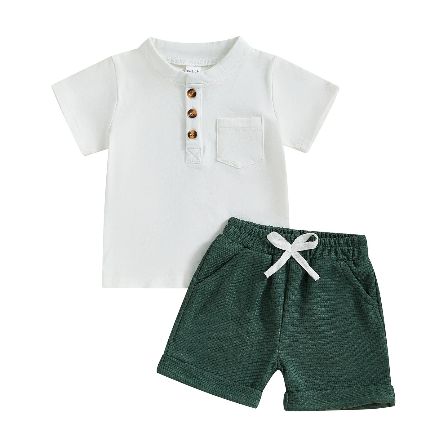 Casual Summer Baby Boys Button-Up Outfit Set - Round-Neck Top & Solid Color Shorts (0-4Y)