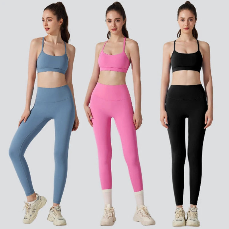 Women's Two Pieces Fitness Yoga Set Buttery Soft Gym Suit Breathable Quick Running Workout Sportswear