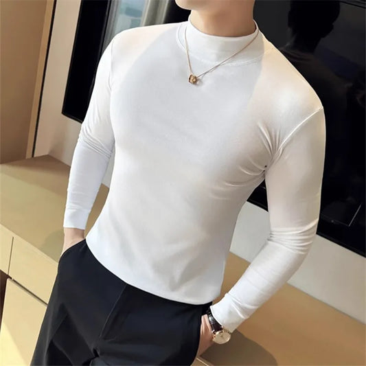 Men's Mock Neck Long Sleeve Elastic 95% Cotton