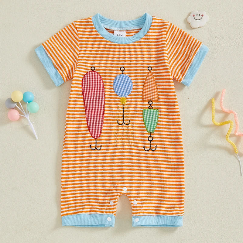Baby Boys Girls Jumpsuits Short Sleeve Crew Neck  Embroidery Rompers Newborn Playsuit