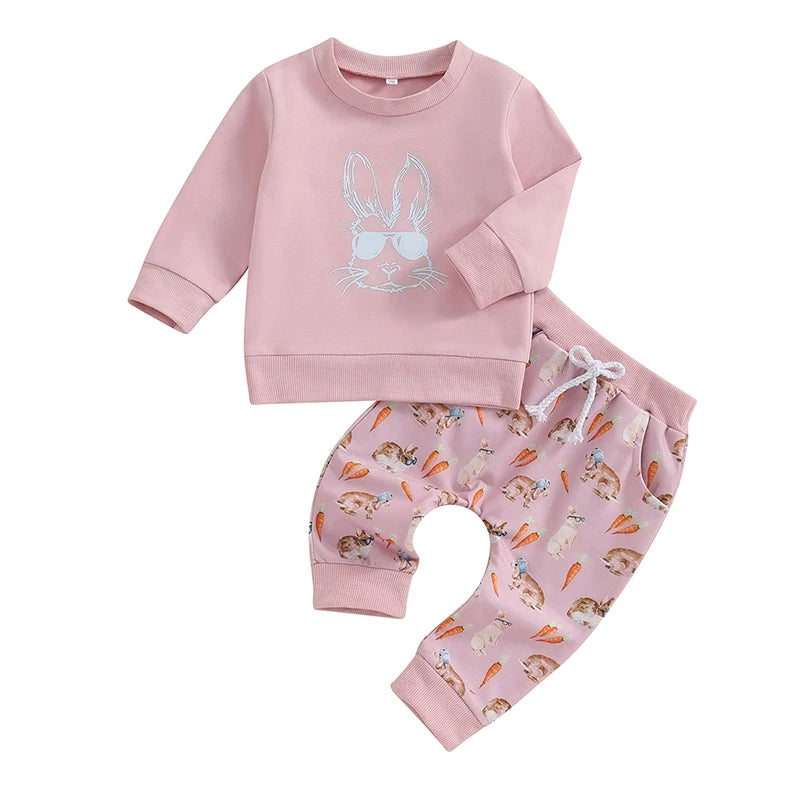 Toddler Boys Easter Outfit Set - Two Piece Rabbit Print Set