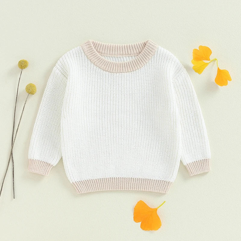 0-4Y Baby Knit Sweaters Long Sleeve Round Neck Patchwork Pullover Top