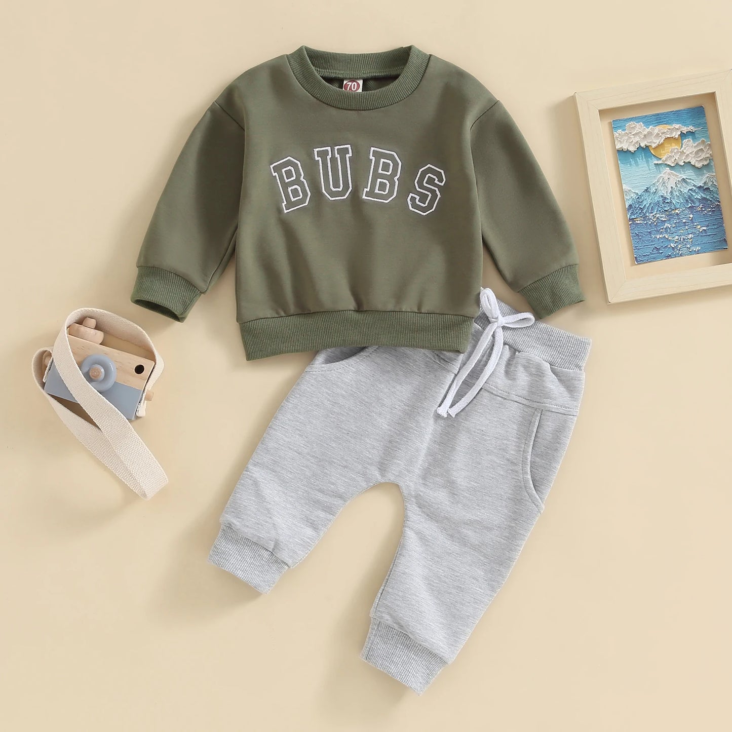 0-3Y Baby Boys 2pcs Long Sleeve Letter Print Pullover Sweatshirt and Trousers Set