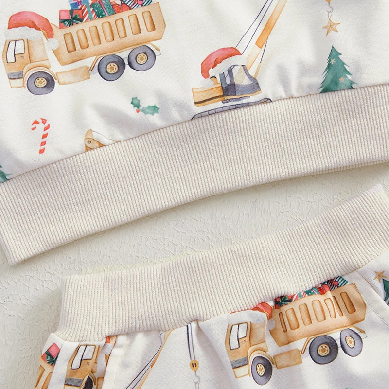 0-3Y Baby Boys Christmas Clothes Sets 2pcs Cartoon Truck Print Long Sleeve Sweatshirts Pants