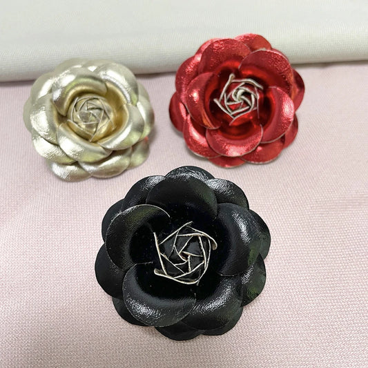 Handmade Leather Camellia Flower Brooch - Vintage Wedding Corsage