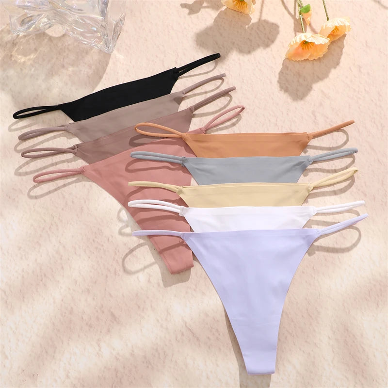 5-Pack Ice Silk Seamless Thongs - Low Waist G-String Underwear