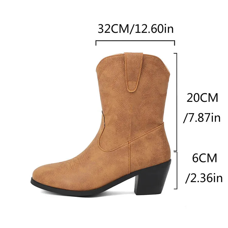 Totem Embroidered Ankle Boots - Pointed Toe Chelsea Boots with 6cm Wedge Heel
