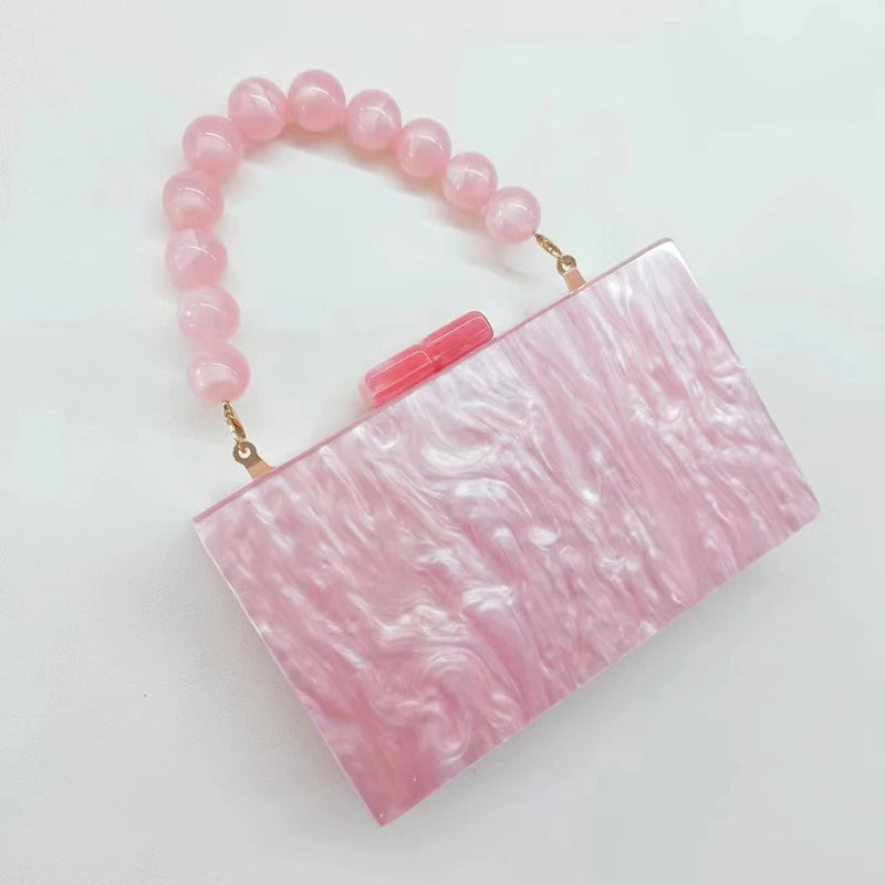 Women's Beaded Acrylic Clutch Square Purse Handbag